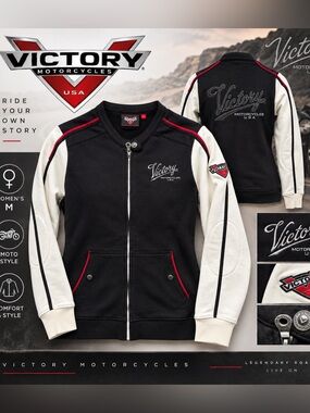 Victory Motorcycles Women’s Full Zip Jacket Black Red White Biker Moto L